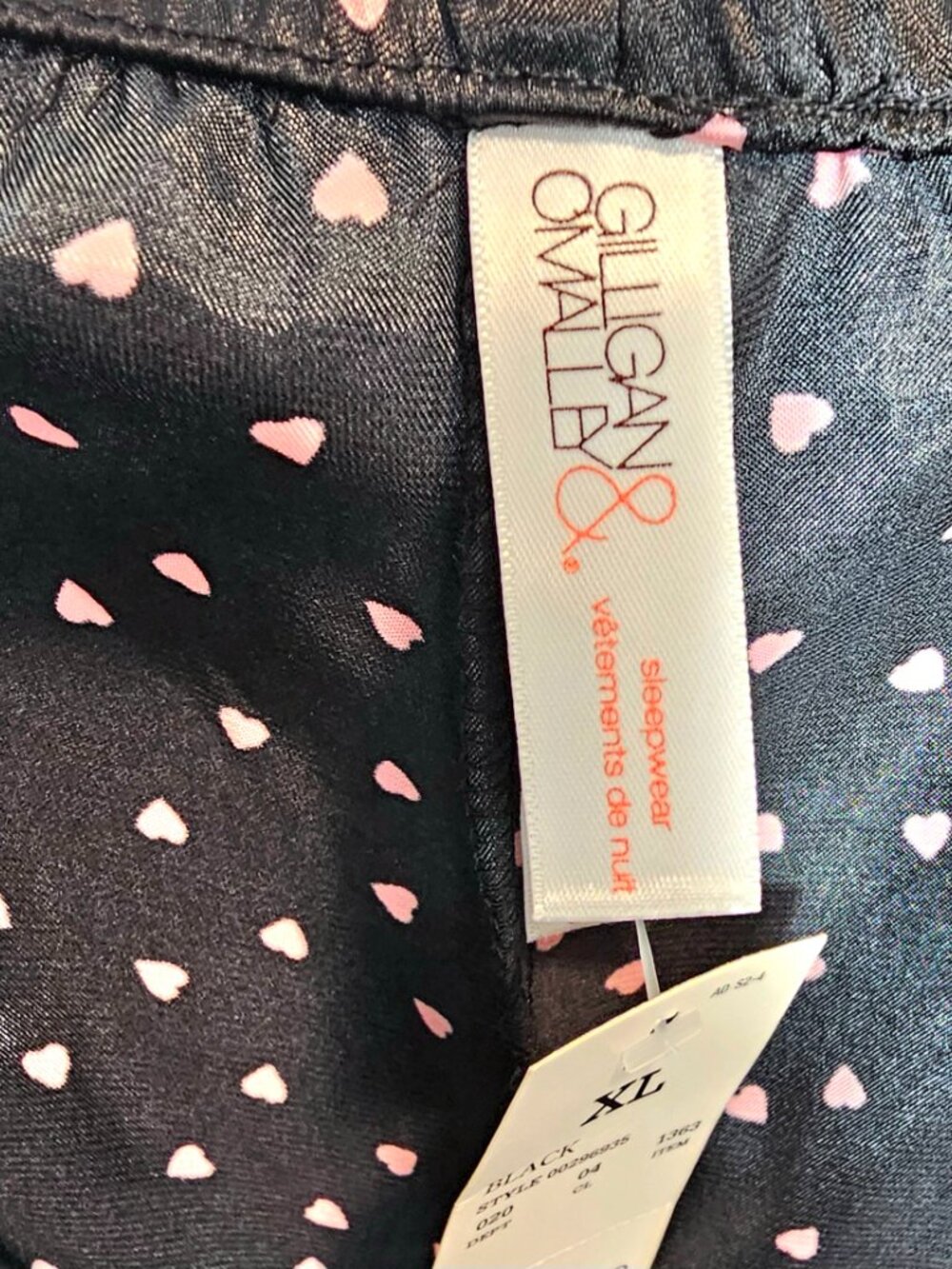 Gilligan & O'Malley Satin Cami Pajama Set NWT Size XL Black Pink Heart Print - Picture 8 of 8